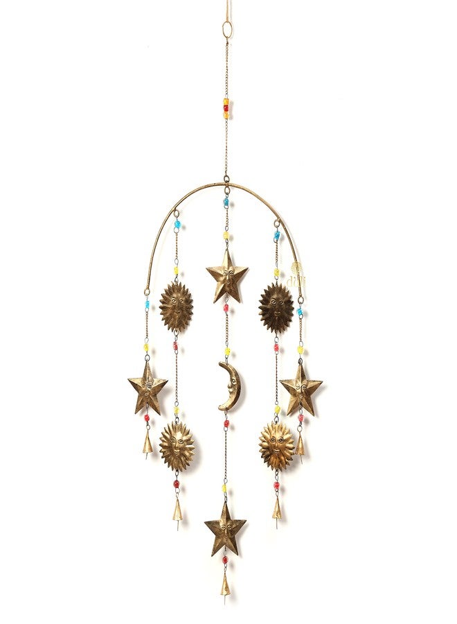 DULI دلاية جدارية معدنية على شكل جرس رياح من دولي، فنغ شوي، فن جداري، ديكور جداري، طاقة إيجابية، دلايات جدارية ريفية، فن جداري، زينة ديوالي، هدايا ديوالي (دلاية معدنية: شمس، قمر، نجمة، كبيرة) - Image 2